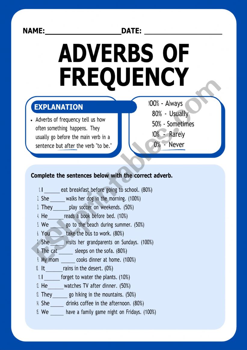 Adverbs of frequency - ESL worksheet by demeter2023