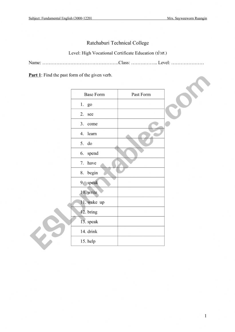 past simple tense worksheet