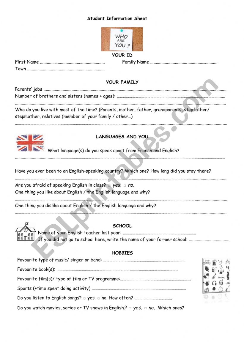 Student Information Sheet worksheet