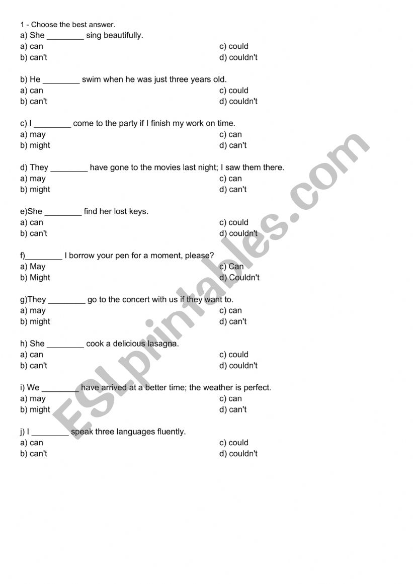 Modal Verbs worksheet