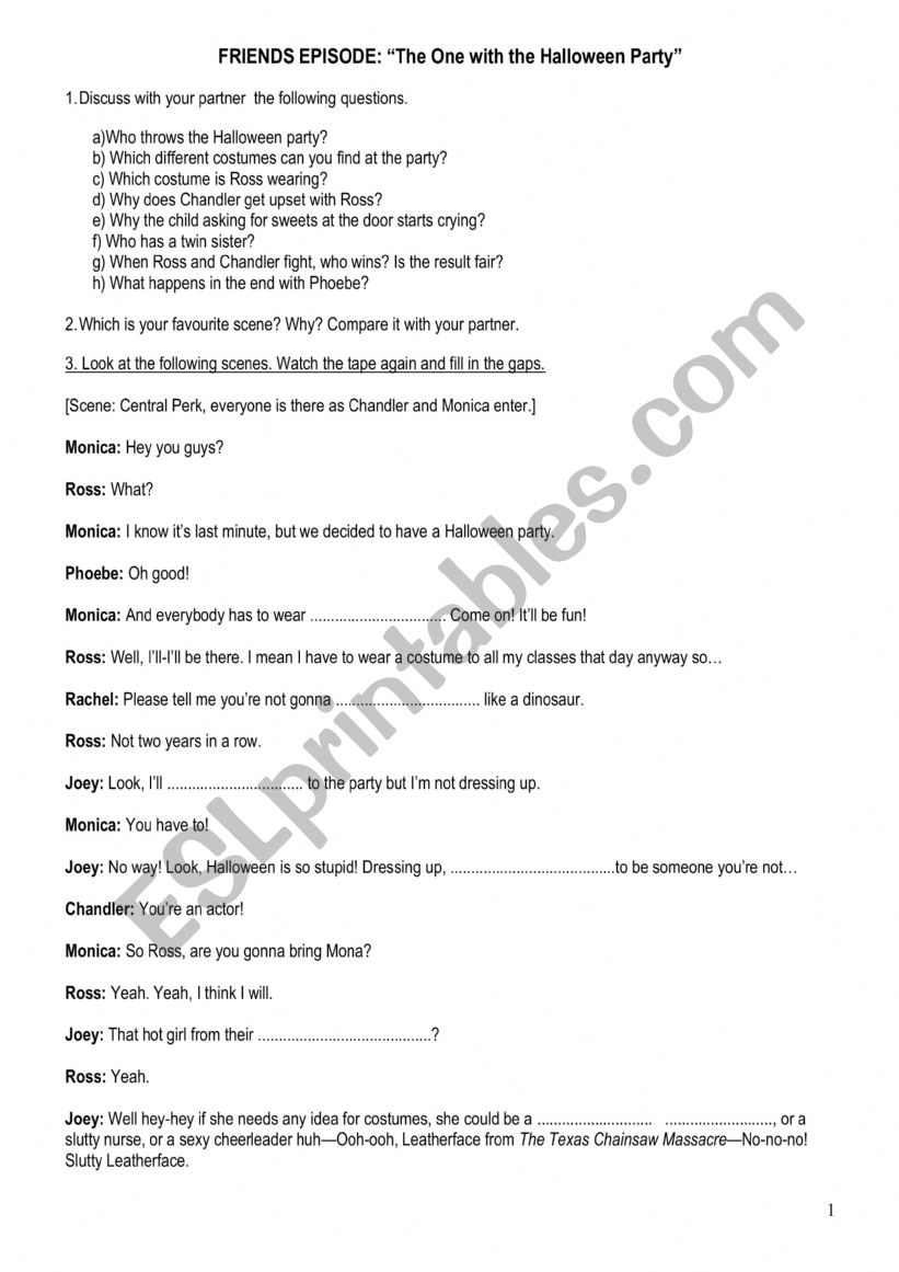 Friends. episode Halloween worksheet