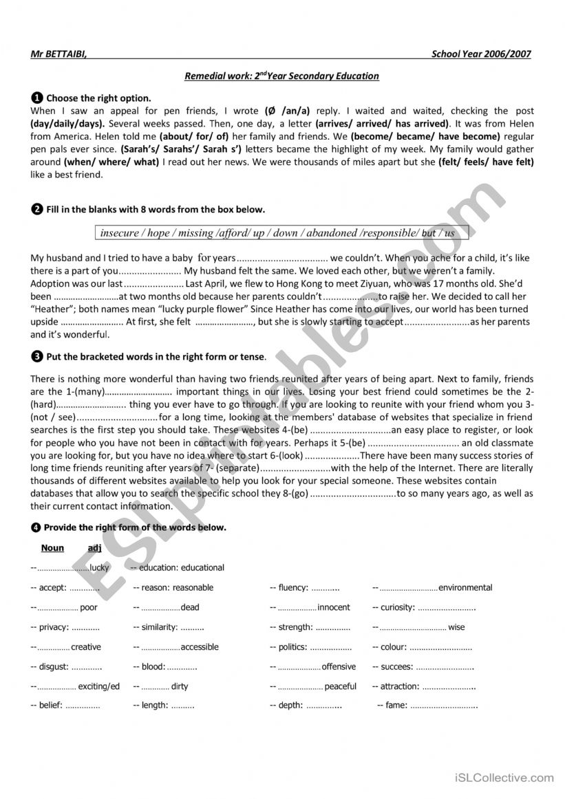 2nd form worksheet  worksheet