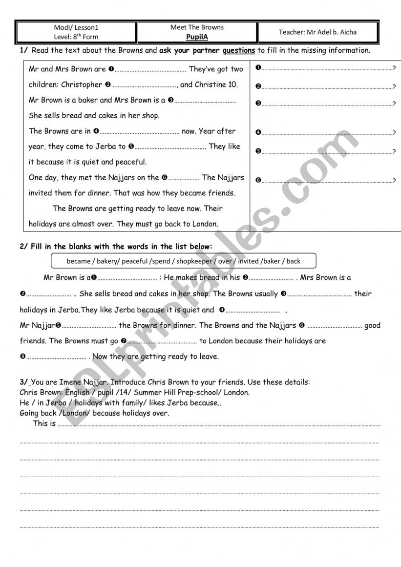 Meet The Browns worksheet