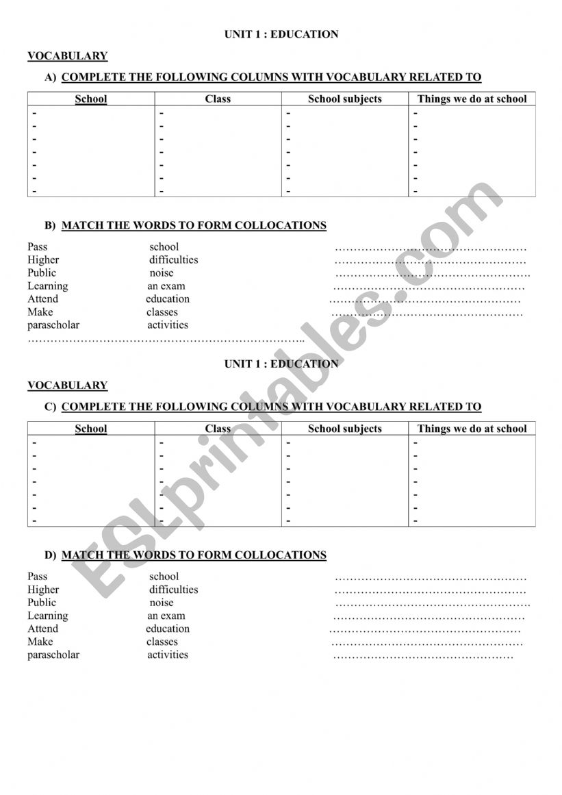 Education worksheet