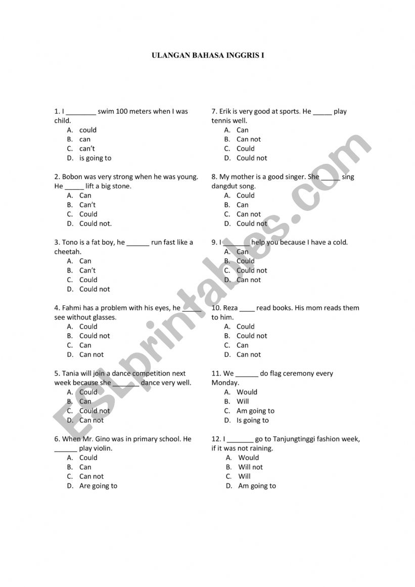 English test worksheet