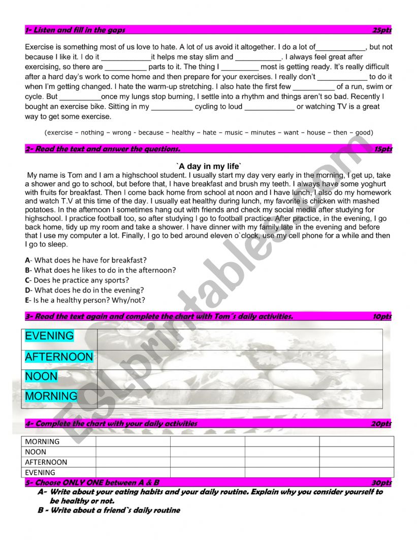 ROUTINE WORKSHEET worksheet