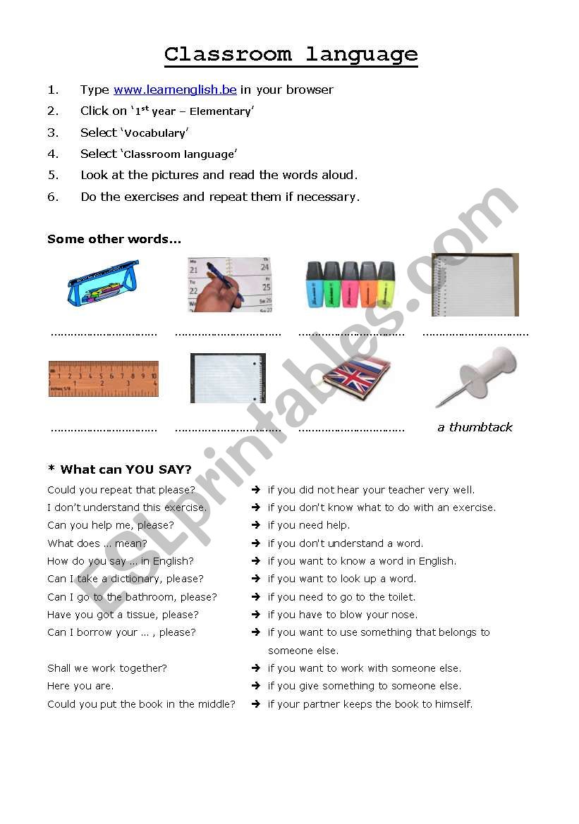 Classroom language worksheet