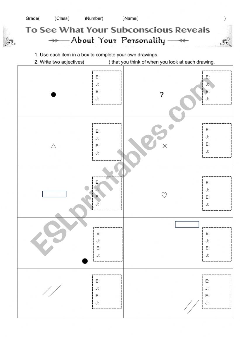 fun psychological test worksheet