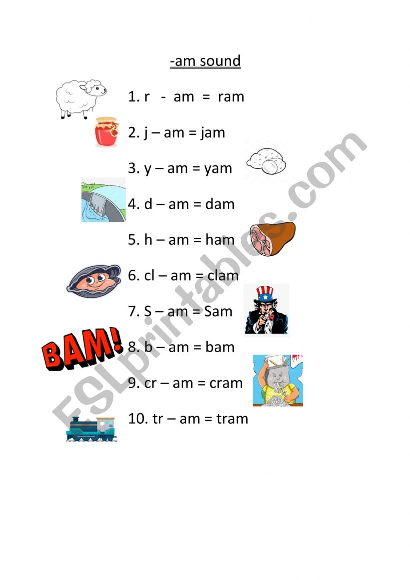 Reading -Am sound worksheet