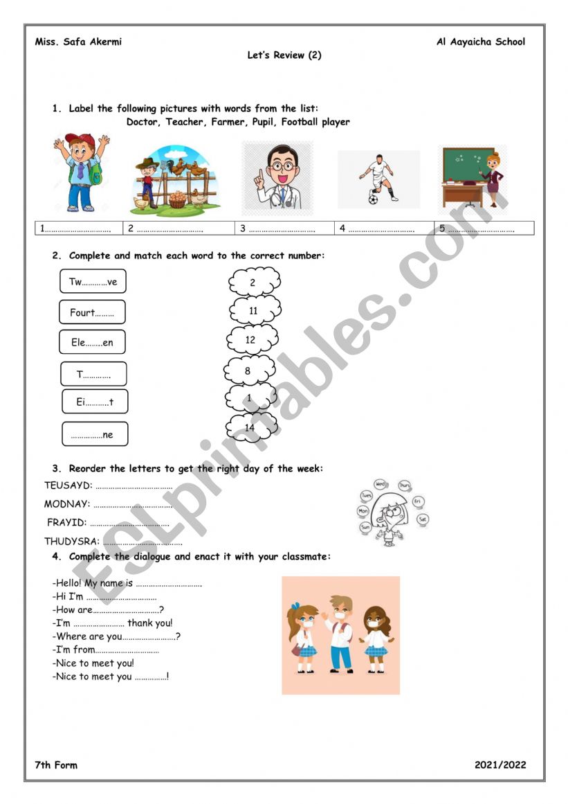 7th diagnostic worksheet