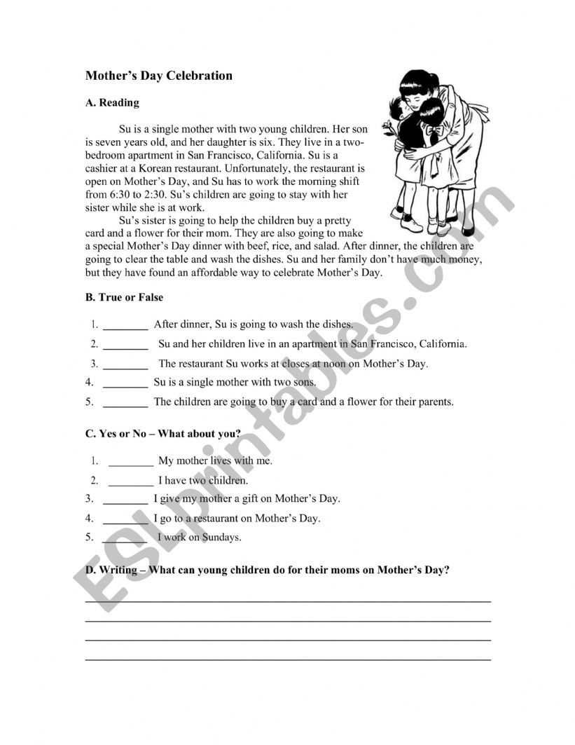 Mother�s Day Exercise worksheet