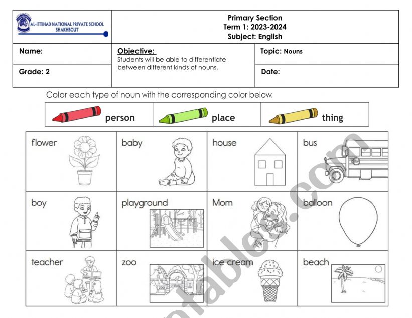 Nouns worksheet