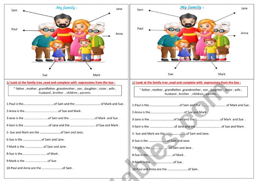 7th form family tree worksheet