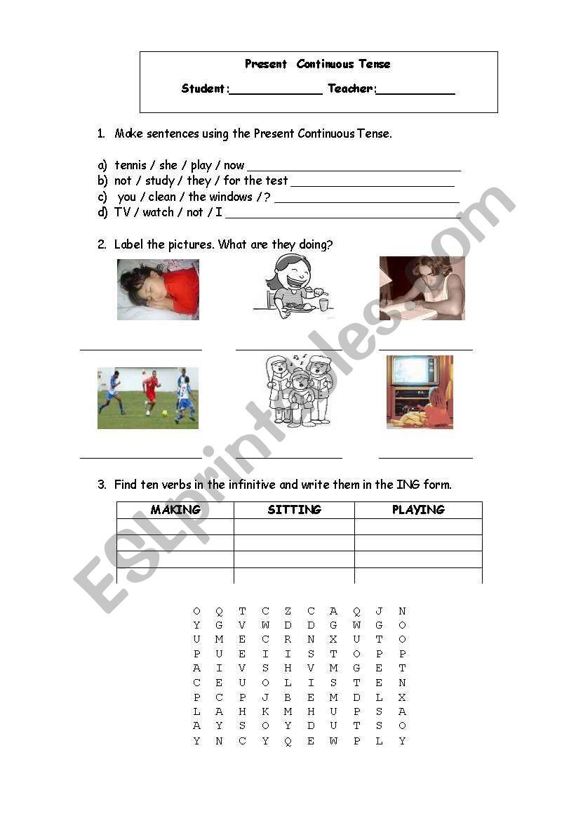 present continuous worksheet