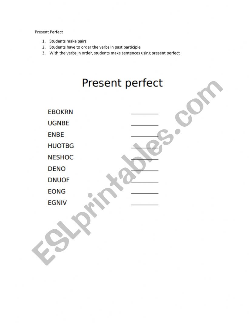  Present perfect worksheet