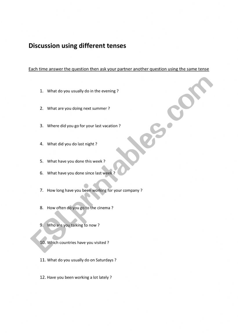 different tense conversation  worksheet