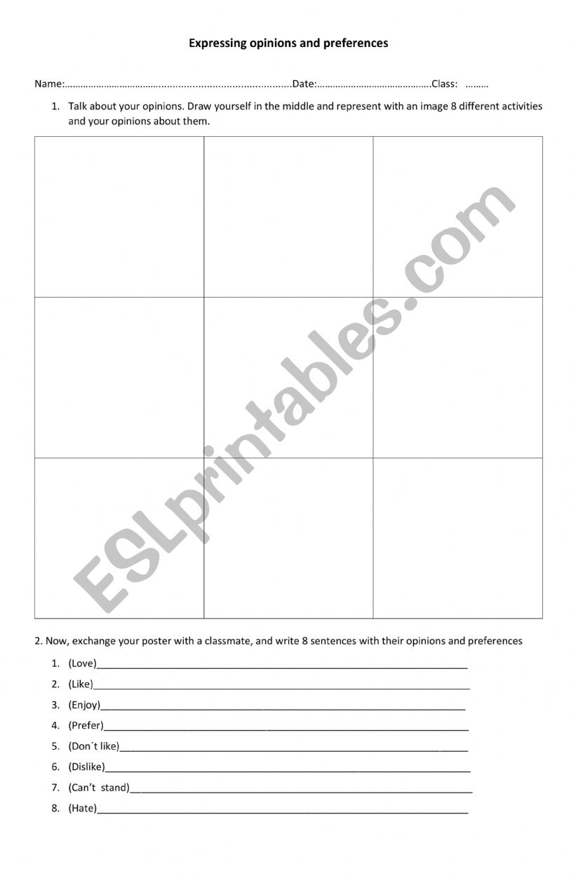 Writing opinions worksheet