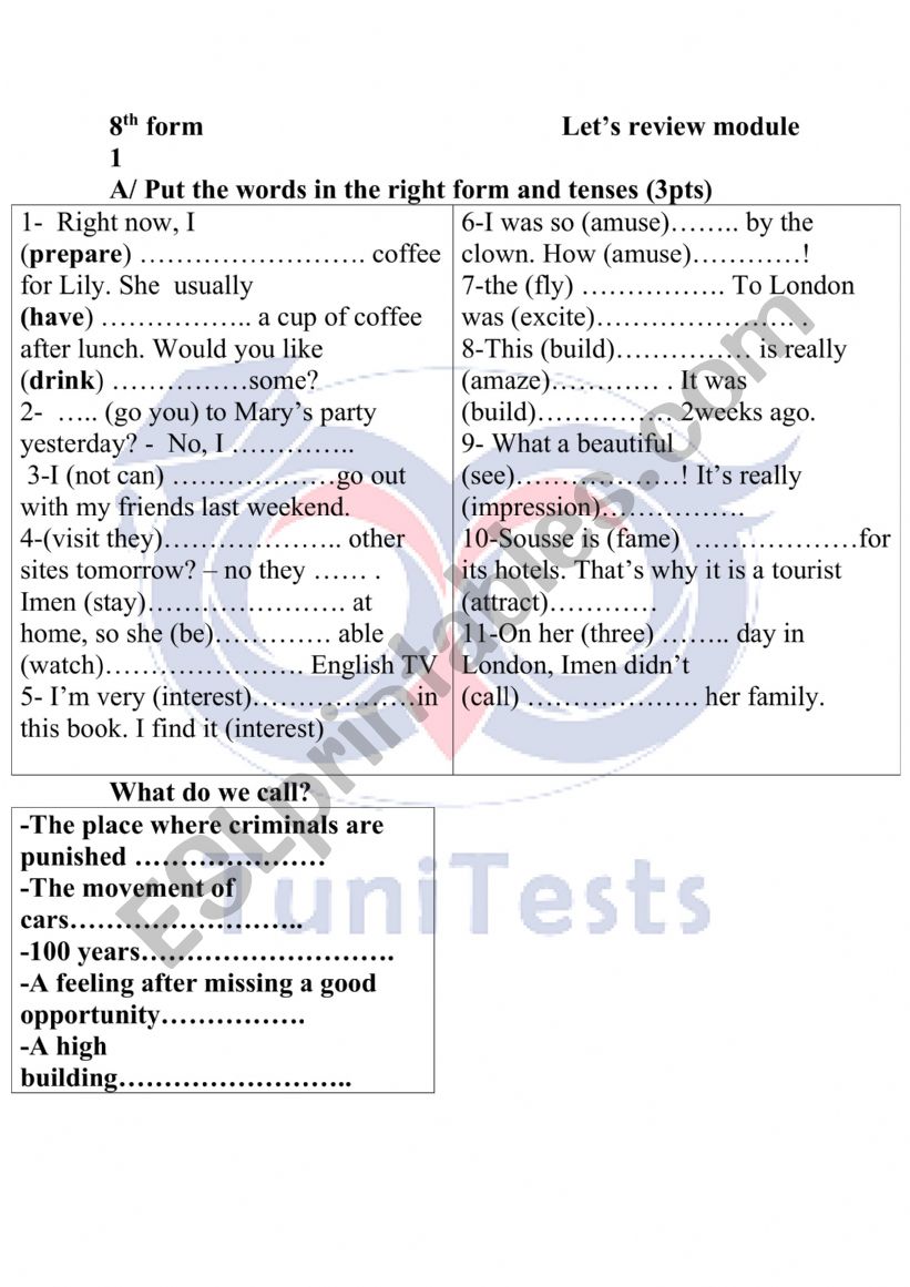 Revision for Tunisian 8th graders Module 1