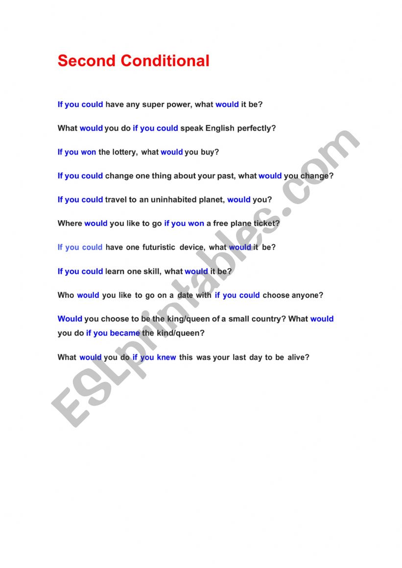 Speaking Cards - Second Conditional