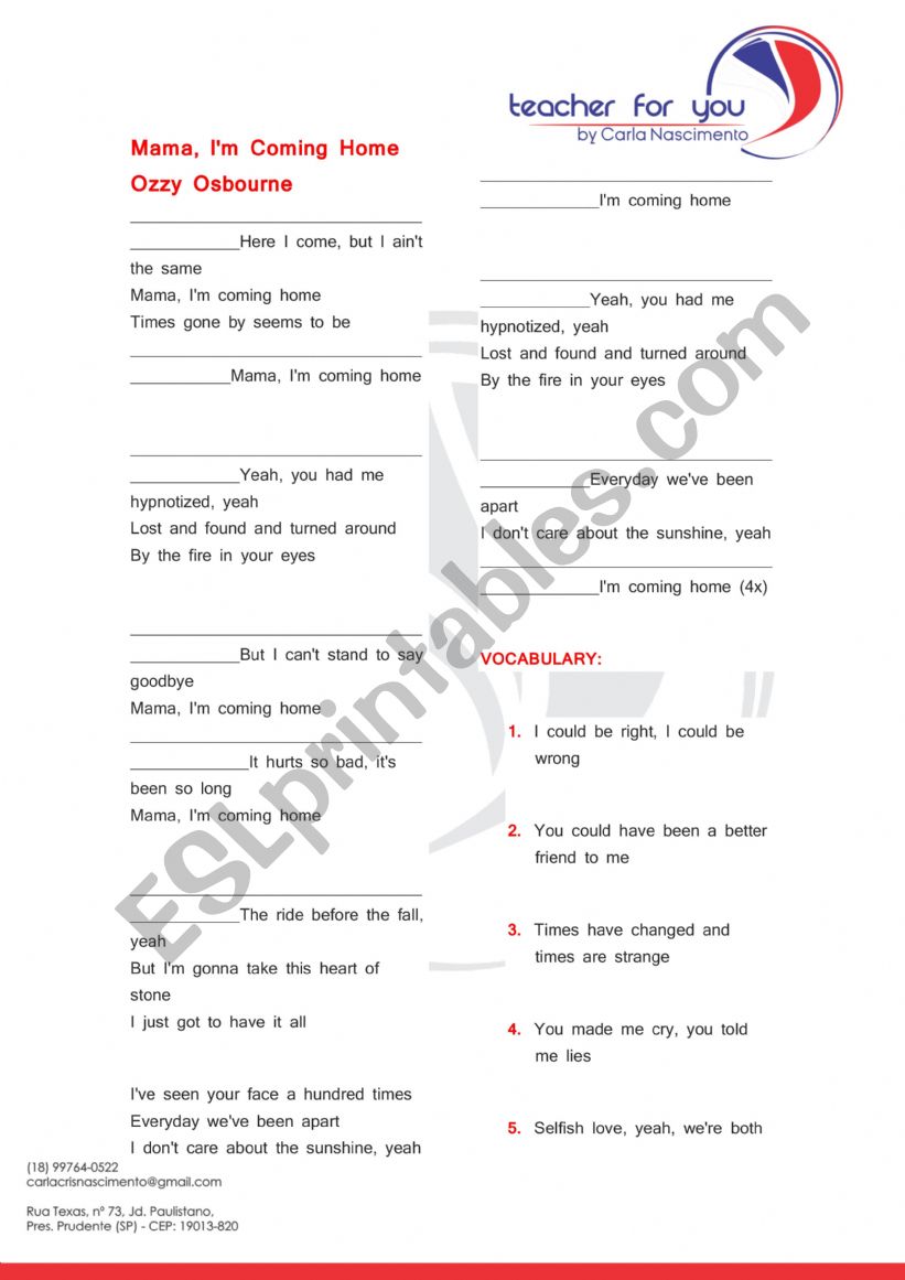 Song Ozzy Ozborne - Mamma worksheet