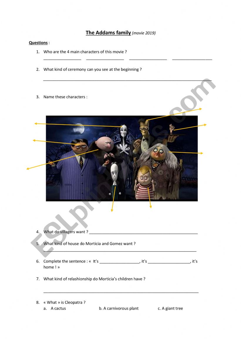 The Addams family  worksheet