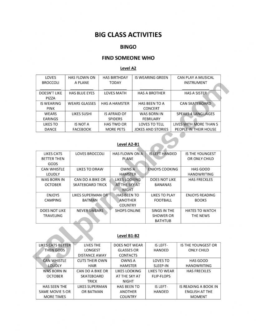 Icebreakers worksheet