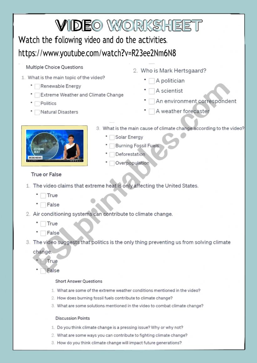 Video presentation worksheet