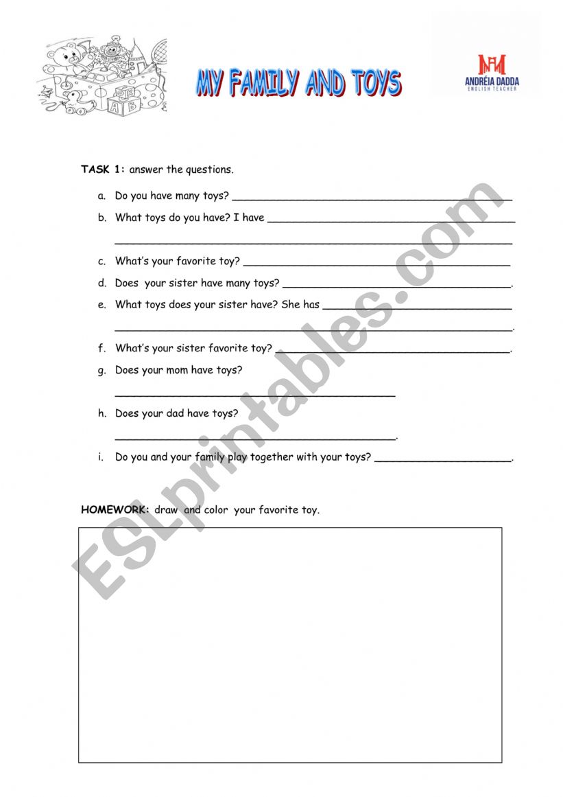 MY FAMILY AND TOYS worksheet