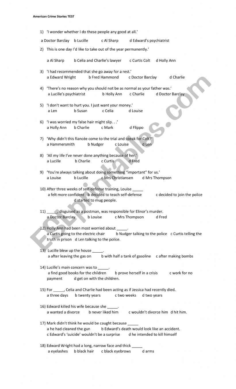 American Crime stories worksheet