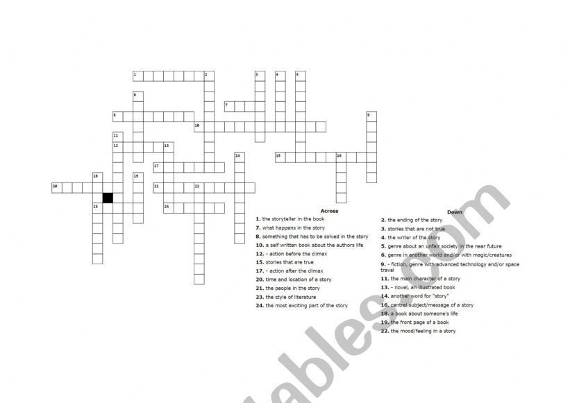 Elements of a story crossword ESL worksheet by Lindamariie