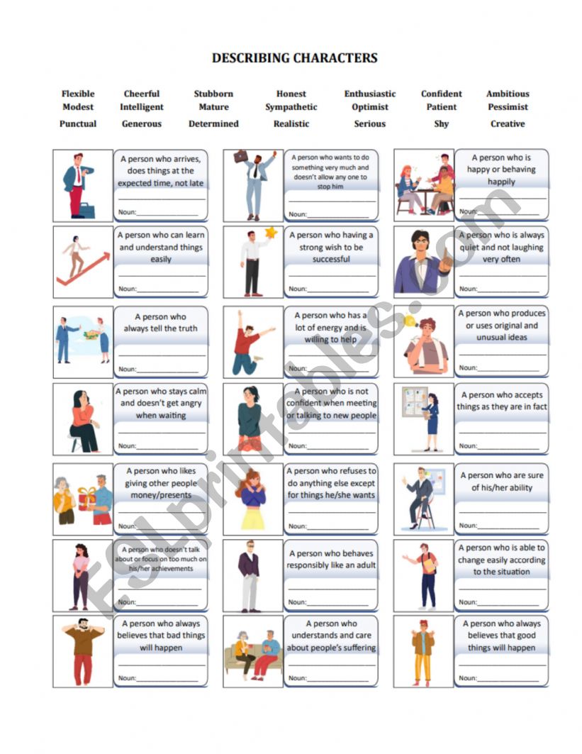 DESCRIBING CHARACTERS worksheet