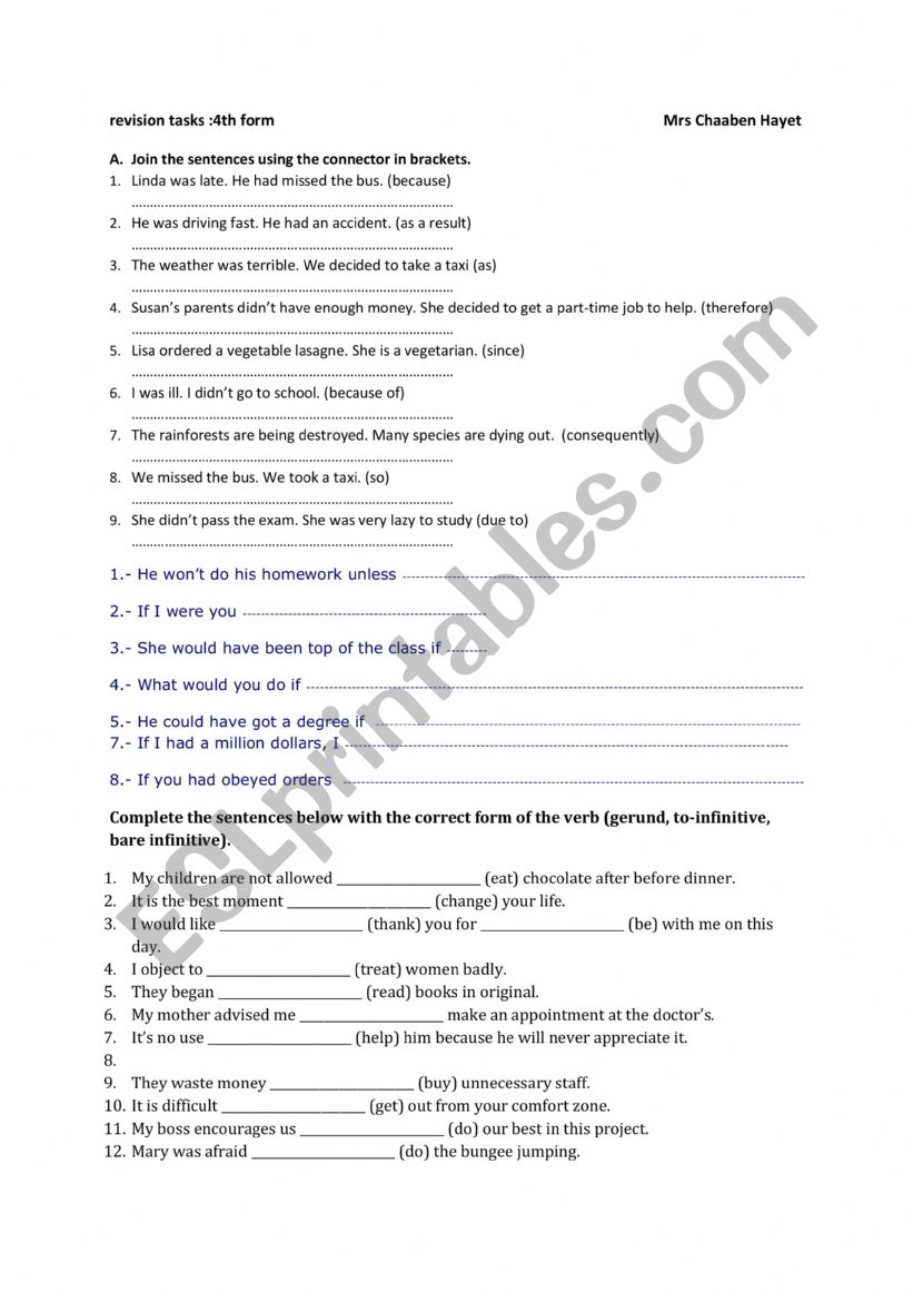 Revision :Grammar tasks worksheet