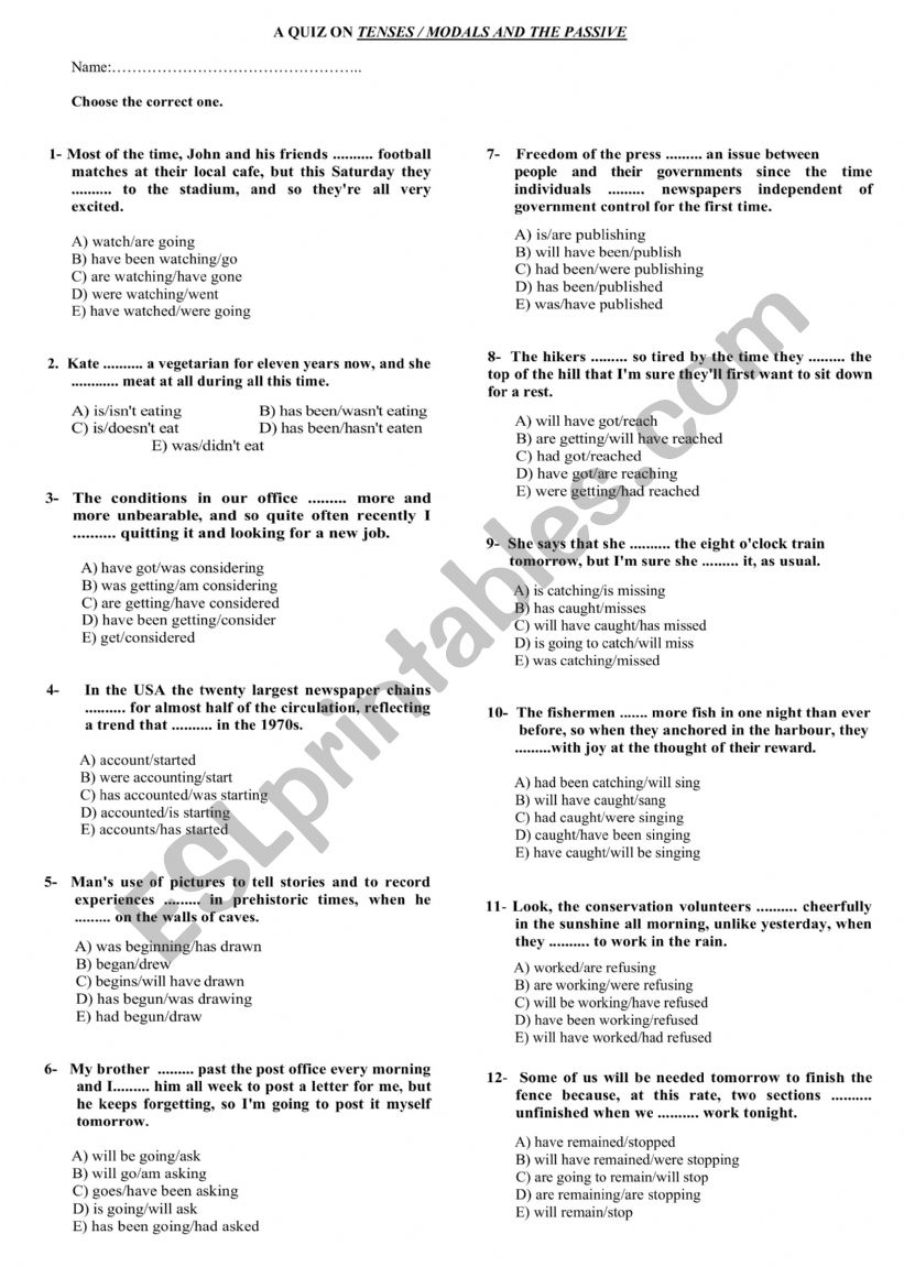 A test on tenses modals passive