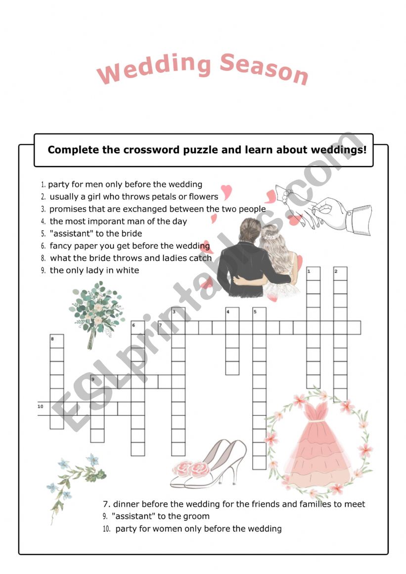 Weddings crossword worksheet