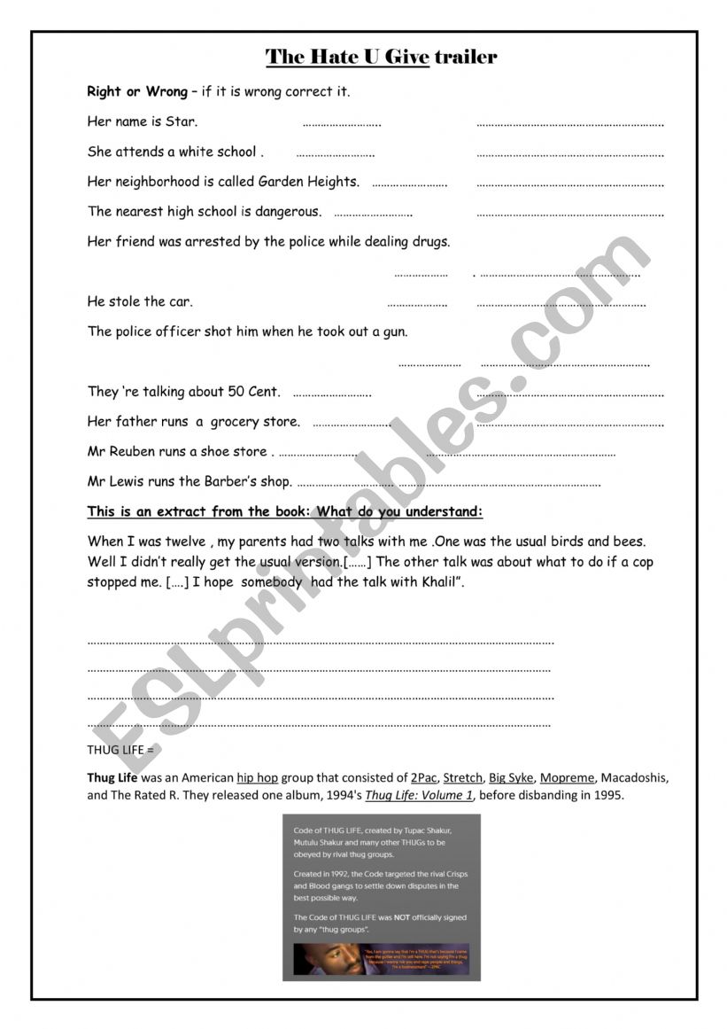 The Hate you give trailer worksheet