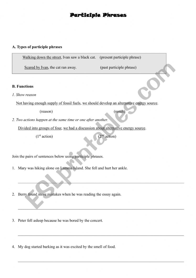 Participles worksheet