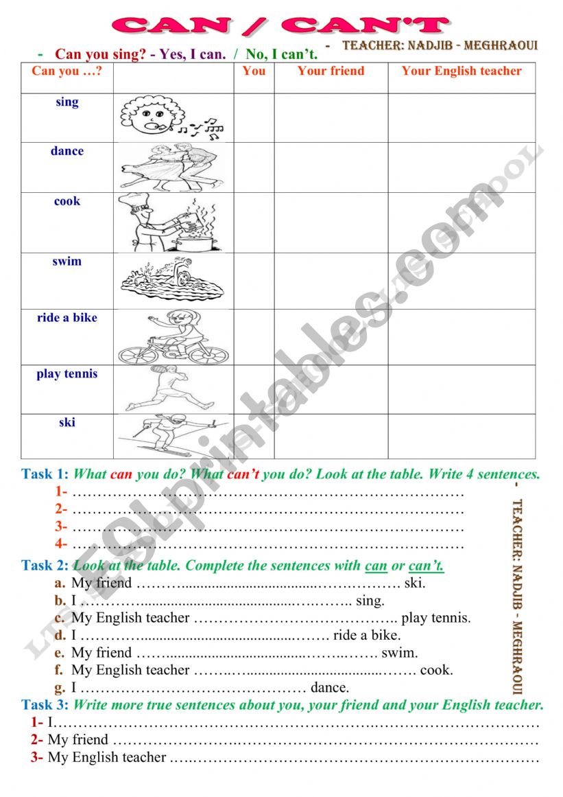 Can - Canï¿½t 2 - ESL worksheet by nadjib2222