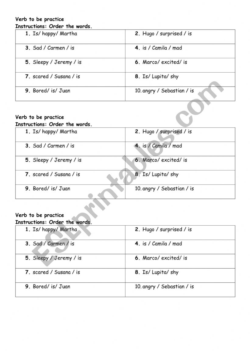 Verb to be practice worksheet