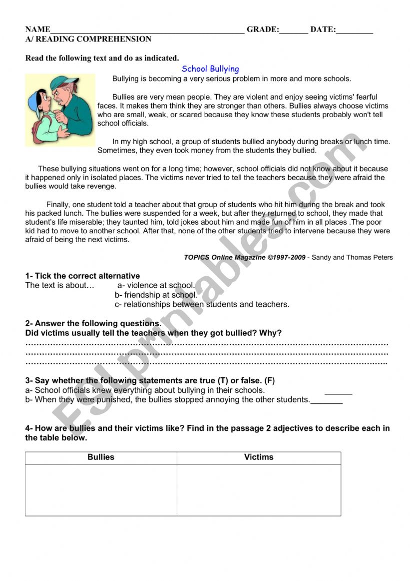 STOP BULLYING worksheet