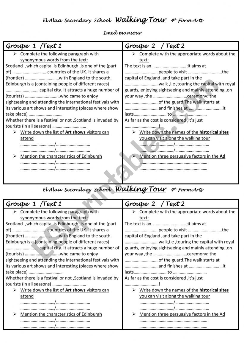 lesson 5 : walking tour worksheet