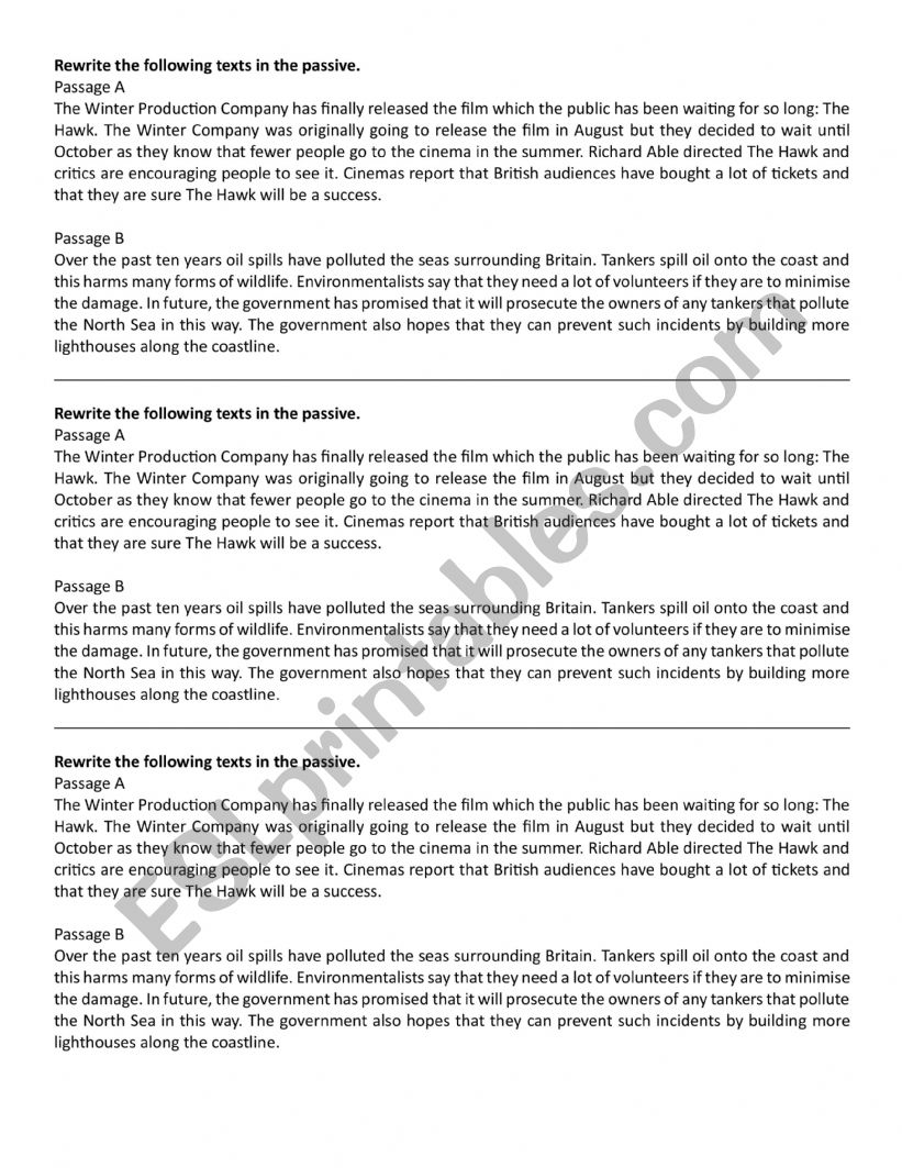 Passive exercises worksheet