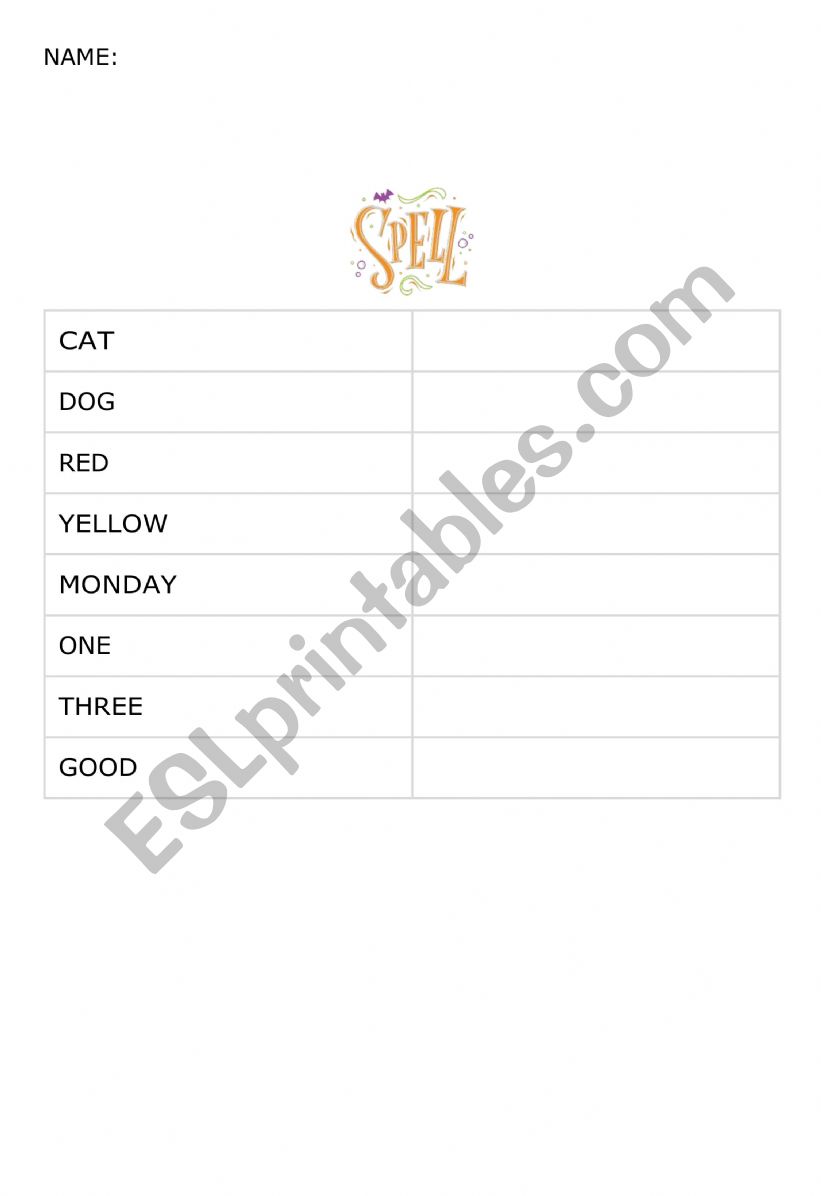 Spelling game worksheet