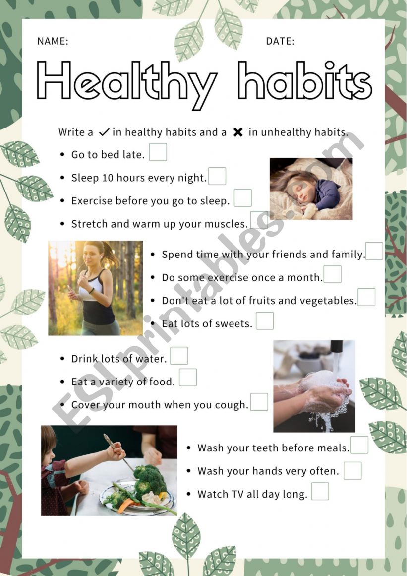 Healthy Habits worksheet