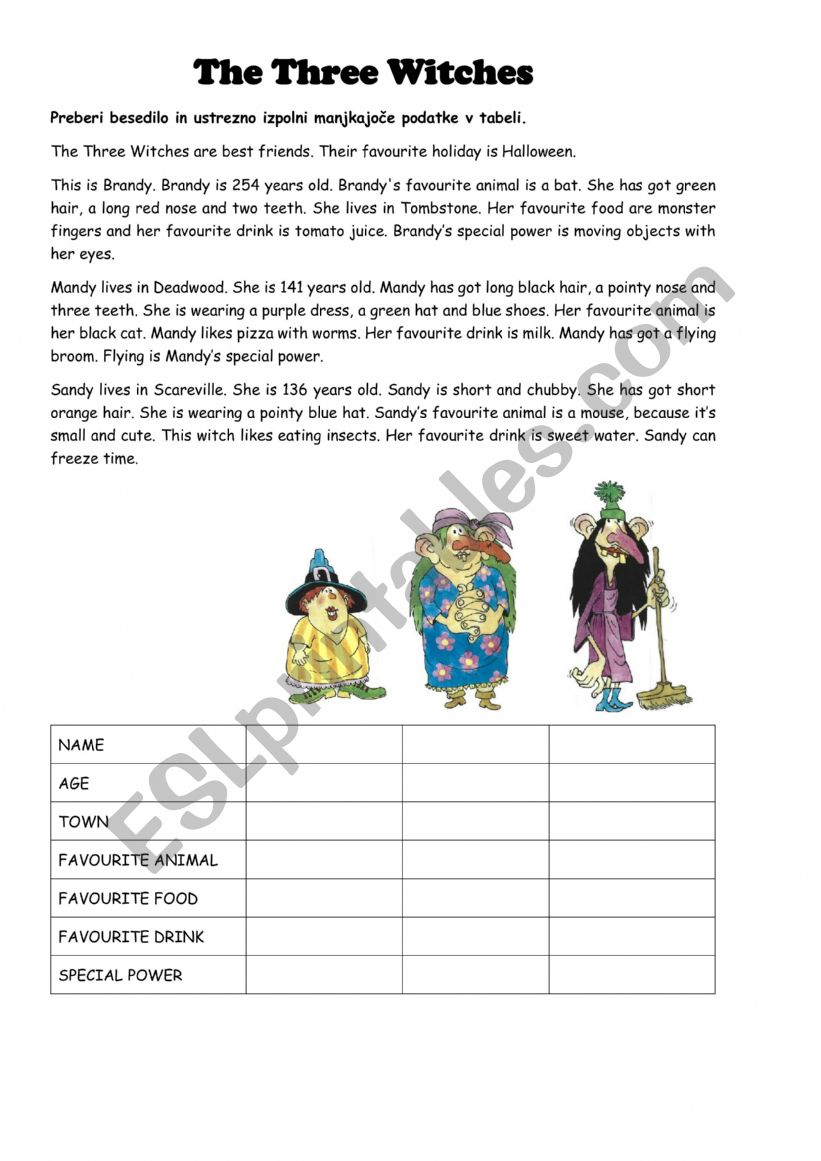 Halloween - The Three Witches worksheet