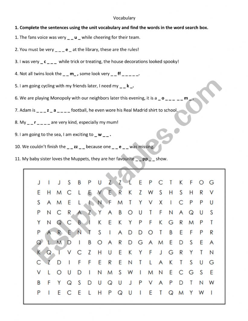 Vocabulary Review worksheet