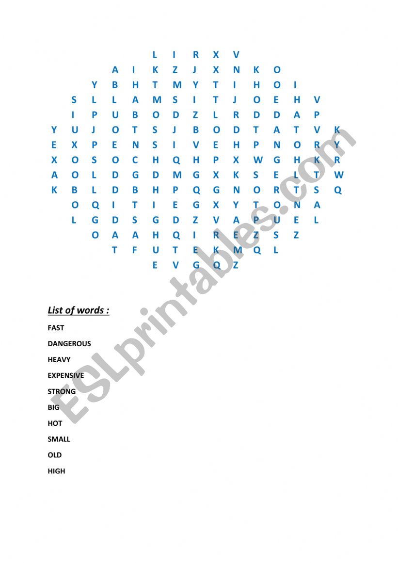 ADJECTIVES PUZZLE worksheet
