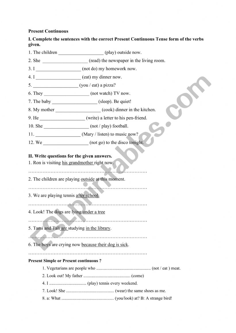 p.continuous worksheet