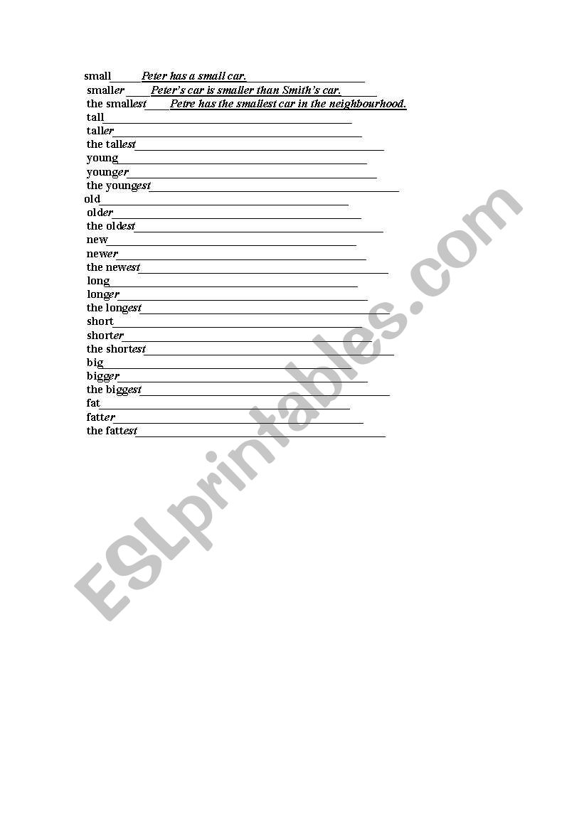 Comparatives and superlatives sentences