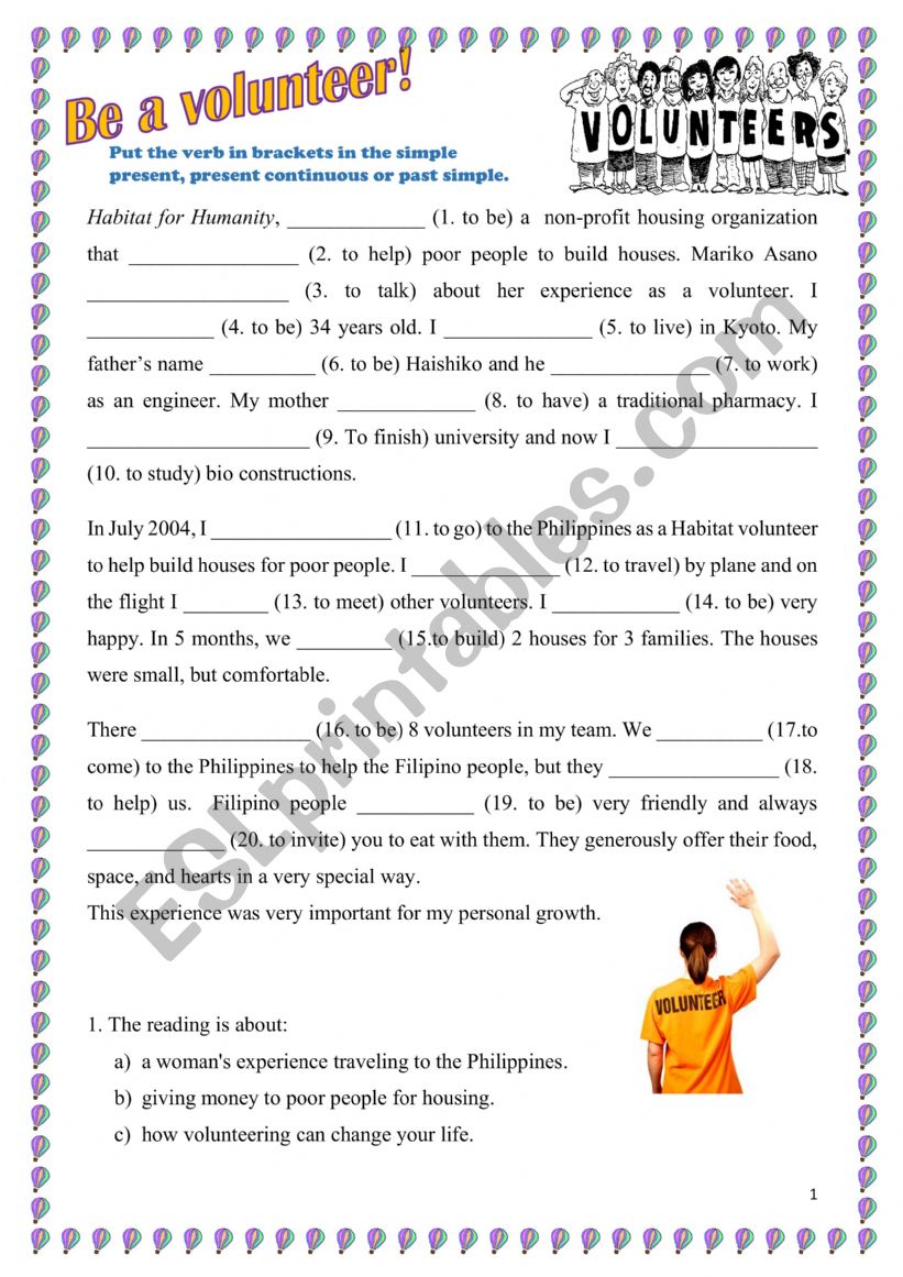 Be a volunteer worksheet