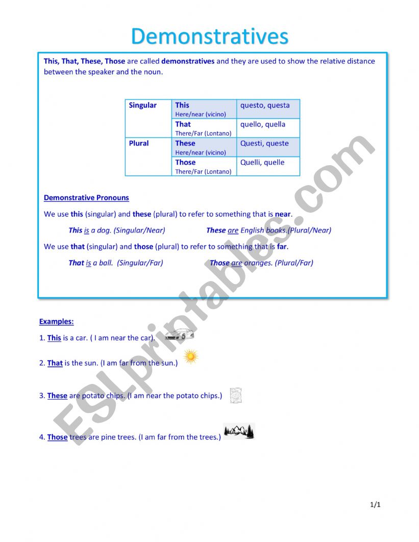 Demonstratives worksheet